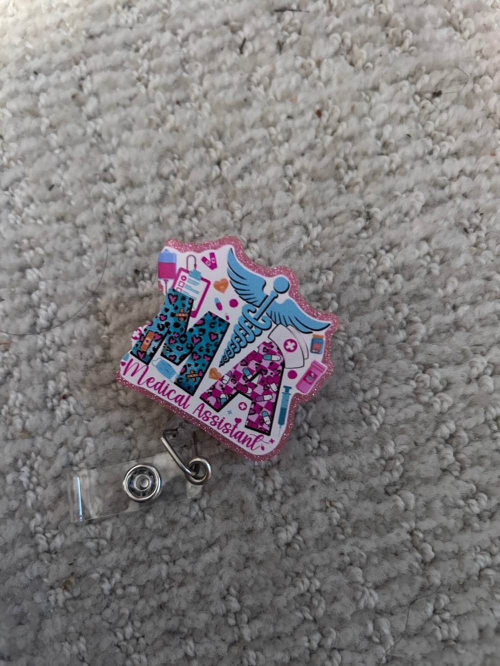 Cute MA Medical Assistant Badge Reel in Pink and Teal